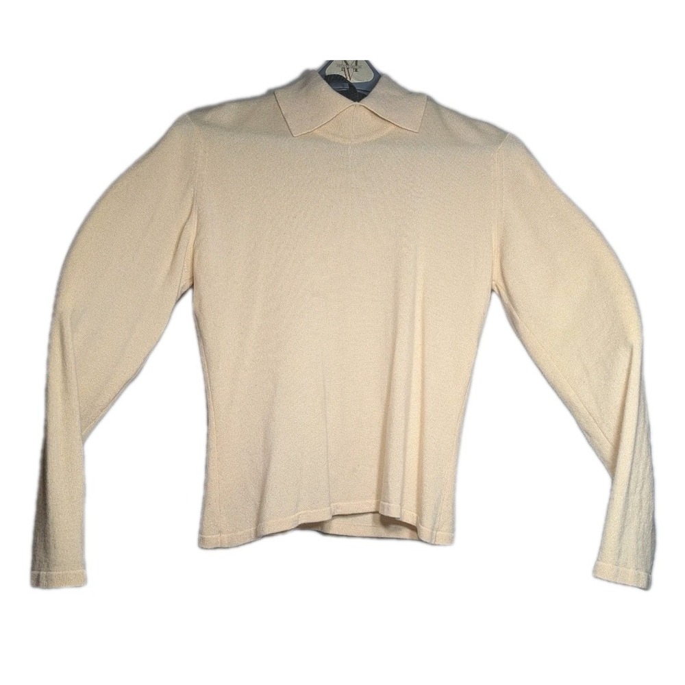 Faconnable 100% Cashmere Sweater Women L Cream Butter Yellow‎ Crew Neck Pullover